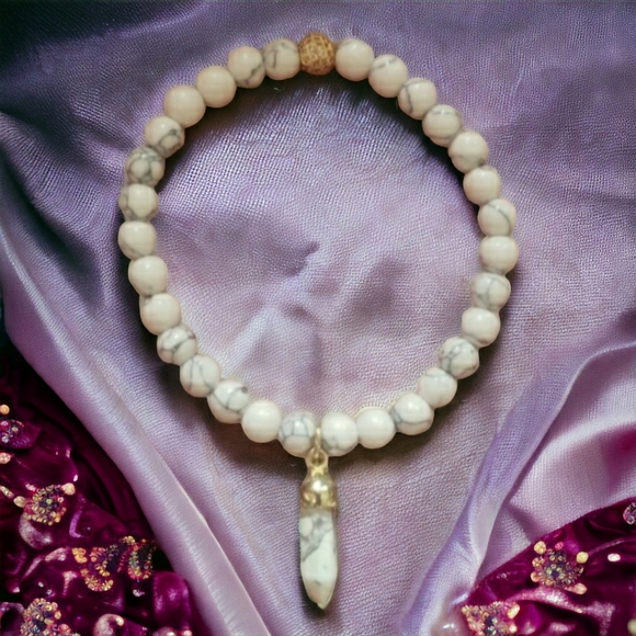 Howlite Handcrafted Beaded Bracelet with Gold Accents - Picture 8 of 8